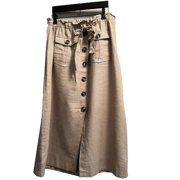 Nanette Lepore Skirt Button down Linen Blend Elastic Waist - Picture 2 of 8
